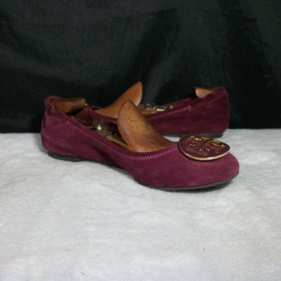 TORY BURCH REVA MAROON SUEDE LEATHER FASHION BALLET FLATS 7M FREE SHIP - Picture 3 of 9